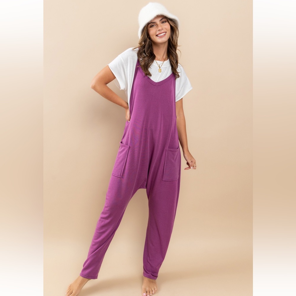 Boho Solid Harem Knit Jumpsui